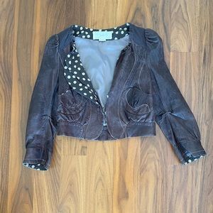 Vintage Brown Polka Dot Leather Jacket